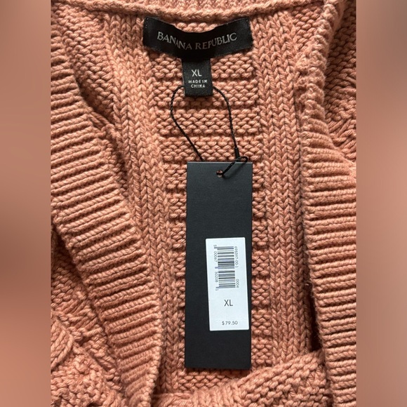 NWT BANANA REPUBLIC Organic Cotton Cable Knitted Sweater Tank Pink Sand Dune XL - Picture 3 of 4